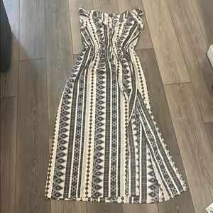 Black and White Strapless Maxi Sundress